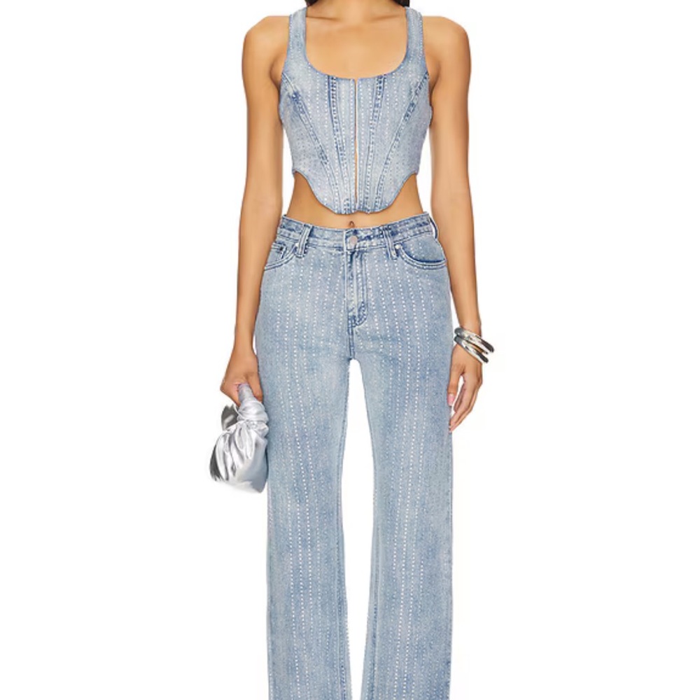 revolve super down illeen corset and crystal jean in light wash